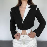 Polyester Frauen Anzug Mantel, Patchwork, Schwarz,  Stück