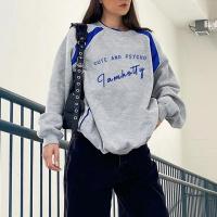 Polyester Women Sweatshirts & loose printed letter gray PC