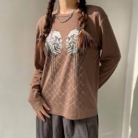 Polyester Women Long Sleeve T-shirt & loose printed khaki PC