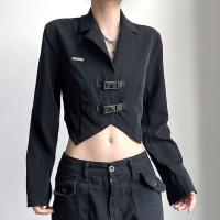 Polyester Women Suit Coat slimming patchwork Solid black PC
