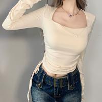 Coton T-shirt femme à manches longues Patchwork Solide pièce
