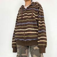 Polyester Women Sweatshirts & loose printed striped brown PC