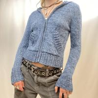 Acrylic Slim Sweater Coat knitted blue PC