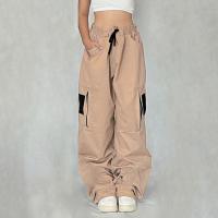 Polyester Women Long Trousers & loose patchwork khaki PC