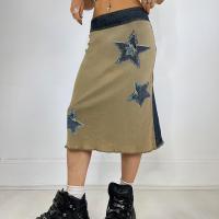 Cotton High Waist Jeans Dress slimming star pattern khaki PC
