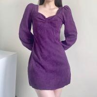 Polyester One-piece Dress slimming patchwork Solid purple PC