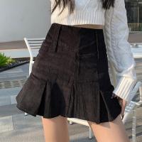 Cotton Pleated Skirt patchwork Solid black PC