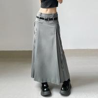 Polyester Skirt & with belt patchwork Solid gray PC