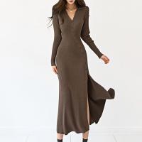 Cotton Slim One-piece Dress knitted Solid brown PC