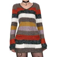 Polyester Slim Sexy Package Hip Dresses knitted striped multi-colored PC