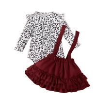 Cotton Slim Girl Clothes Set & three piece Hair Band & suspender skirt & top Set