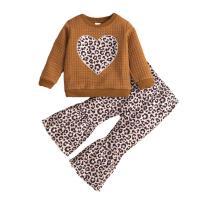Cotton Slim Girl Clothes Set & two piece Pants & top printed brown Set