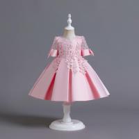 Polyester Girl One-piece Dress large hem design & breathable patchwork PC