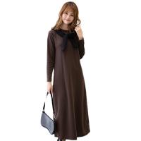 Polyester One-piece Dress fleece & mid-long style & loose Solid PC