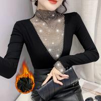 Cotton Slim & Plus Size Women Long Sleeve Blouses patchwork black PC