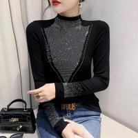 Polyester Plus Size Women Long Sleeve Blouses & with rhinestone black PC