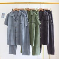 Polyester Men Summer Pajama Set & two piece & loose plaid Set
