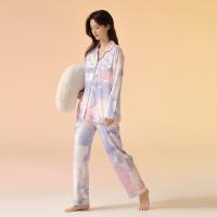 Polyester Women Pajama Set & two piece & loose top & bottom Set