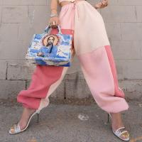 Polyester Women Long Trousers & loose patchwork pink PC