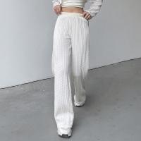 Polyester High Waist Women Long Trousers knitted Solid PC