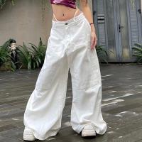 Polyester Women Long Trousers & loose patchwork Solid white PC