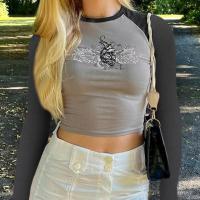 Cotton Slim Women Long Sleeve T-shirt printed gray PC