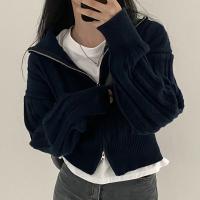 Cotton Slim Sweater Coat knitted Solid blue PC