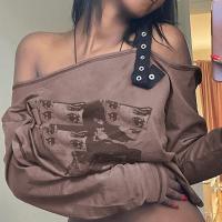 Polyester T-shirt femme à manches longues Imprimé Kaki pièce