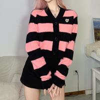 Cotton Sweater Coat slimming knitted striped PC