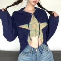 Polyester Sweater Coat & loose knitted star pattern blue PC