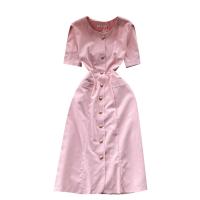 Polyester Waist-controlled One-piece Dress slimming Solid pink PC