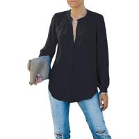 Chiffon & Polyester Plus Size Women Long Sleeve T-shirt plain dyed Solid PC