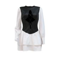 PU Leather & Polyester One-piece Dress & hollow & above knee patchwork patchwork PC