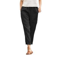 Cotton Linen Nine Point Pants Women Casual Pants & loose & with pocket plain dyed Solid PC
