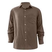 Cotton Linen Men Long Sleeve Casual Shirts & loose plain dyed Solid PC
