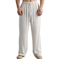 Cotton Linen Men Casual Pants & loose plain dyed Solid PC