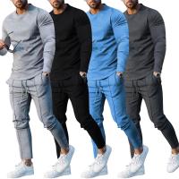 Polyester Men Casual Set & two piece Long Trousers & top Solid Set