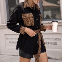 Polyester Women Coat patchwork leopard black PC