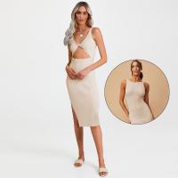 Rayon Sexy Package Hip Dresses deep V & side slit & hollow Solid PC