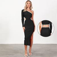 Rayon Sexy Package Hip Dresses flexible & side slit & hollow & One Shoulder Solid PC