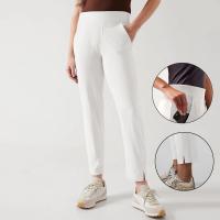 Polyester Nine Point Pants & Middle Waist Women Casual Pants flexible & side slit Spandex patchwork Solid PC