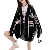Acrylic Women Coat mid-long style & loose Polyester patchwork letter : PC