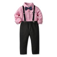 Polyester & Cotton Boy Clothing Set & three piece Necktie & suspender pant & top striped Set
