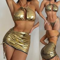 Poliéster Bikini, Sólido, oro,  Conjunto