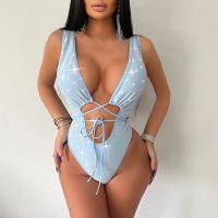 Polyester One-piece Swimsuit backless light blue PC