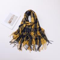 Polyester Tassels Women Scarf thermal plaid yellow PC
