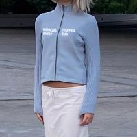 Polyester Slim Women Coat knitted letter blue PC