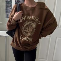 Polyester Women Sweatshirts & loose printed letter brown PC