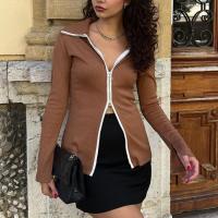 Polyester Slim Women Cardigan knitted Solid brown PC