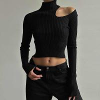 Viscose Fiber Slim Women Sweater knitted Solid black PC